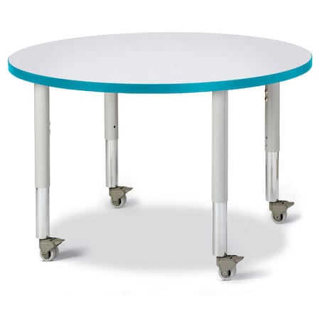 Jonti-Craft Berries Round Activity Table, 36 in. Diameter, Mobile, Freckled Gray/Teal/Gray 6488JCM005